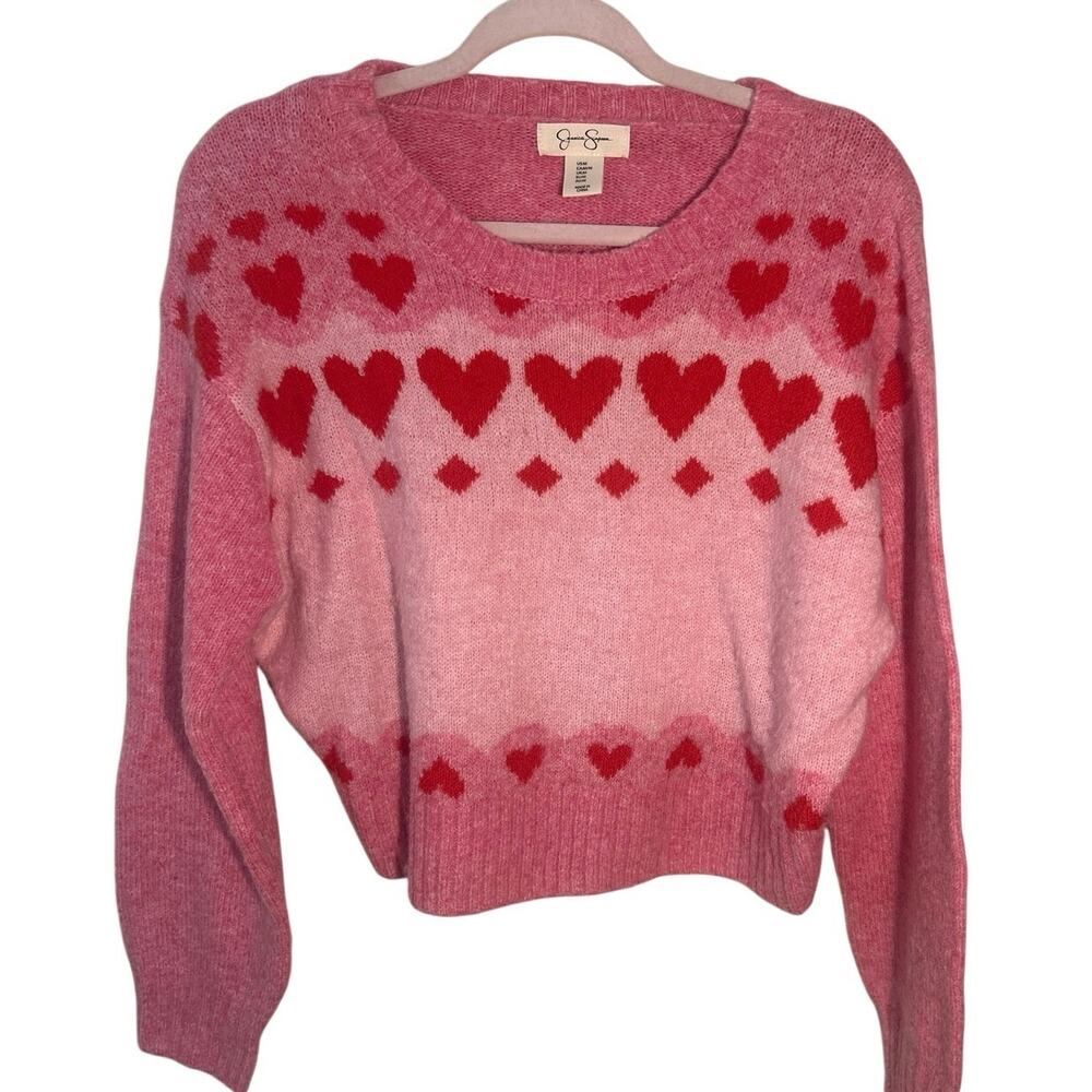 Jessica Simpson Pink Red Heart Knit Sweater Women’s Medium Valentine